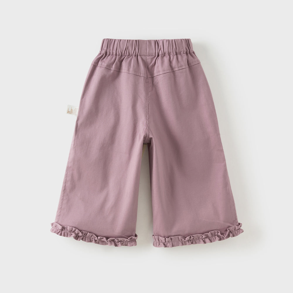Dave&Bella Toddler Girls Purple/Brown Cozy Ruffle Floral Embroidery Wide Leg Pants