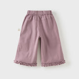 Dave&Bella Toddler Girls Purple/Brown Cozy Ruffle Floral Embroidery Wide Leg Pants