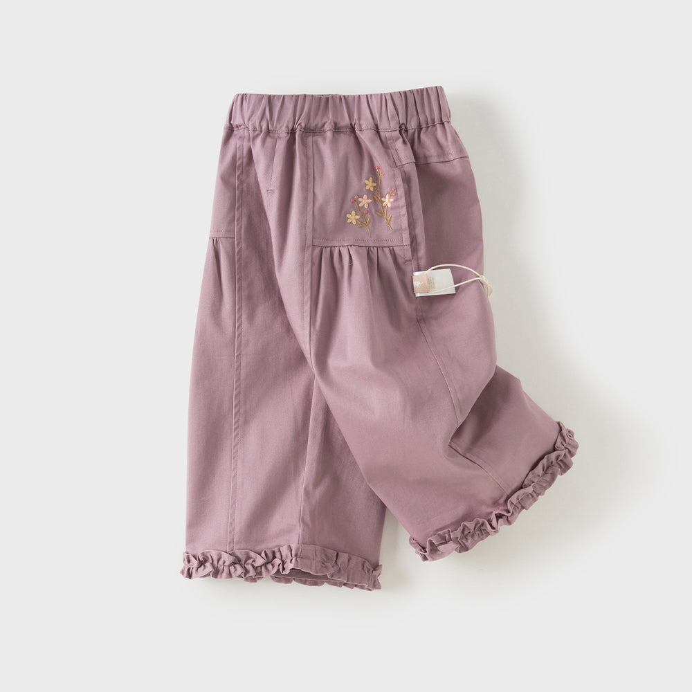 Dave&Bella Toddler Girls Purple/Brown Cozy Ruffle Floral Embroidery Wide Leg Pants