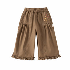 Dave&Bella Toddler Girls Purple/Brown Cozy Ruffle Floral Embroidery Wide Leg Pants