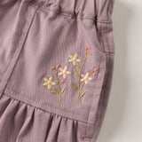 Dave&Bella Toddler Girls Purple/Brown Cozy Ruffle Floral Embroidery Wide Leg Pants