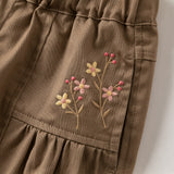 Dave&Bella Toddler Girls Purple/Brown Cozy Ruffle Floral Embroidery Wide Leg Pants