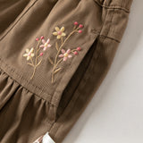 Dave&Bella Toddler Girls Purple/Brown Cozy Ruffle Floral Embroidery Wide Leg Pants