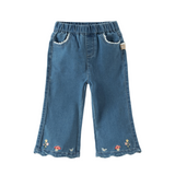 Dave&Bella Toddler Girls Denim Blue Straight-leg Wide Flared Comfortable Jeans