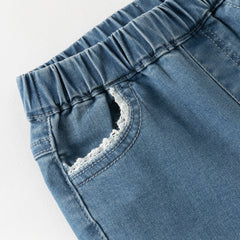 Dave&Bella Toddler Girls Denim Blue Straight-leg Wide Flared Comfortable Jeans