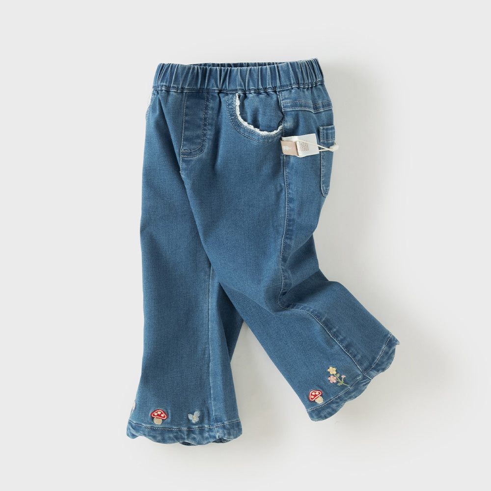 Dave&Bella Toddler Girls Denim Blue Straight-leg Wide Flared Comfortable Jeans