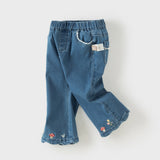 Dave&Bella Toddler Girls Denim Blue Straight-leg Wide Flared Comfortable Jeans