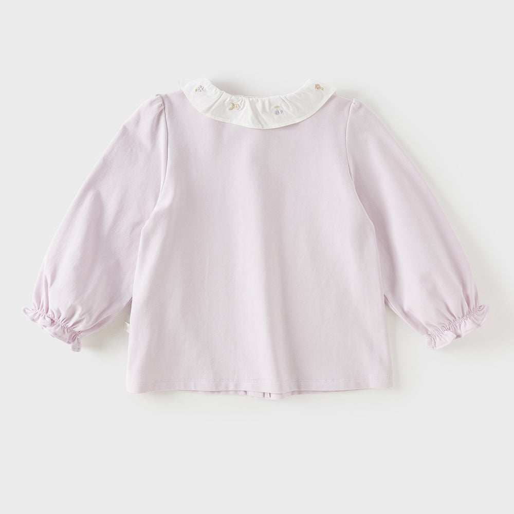 Dave&Bella Toddler Girls Purple/White Doll Collar Elegant Casual Comfortable T-shirts