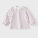 Dave&Bella Toddler Girls Purple/White Doll Collar Elegant Casual Comfortable T-shirts