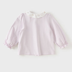 Dave&Bella Toddler Girls Purple/White Doll Collar Elegant Casual Comfortable T-shirts