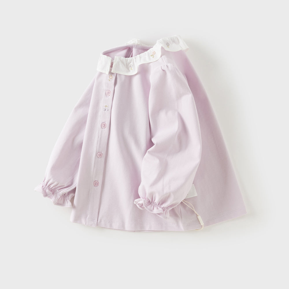 Dave&Bella Toddler Girls Purple/White Doll Collar Elegant Casual Comfortable T-shirts