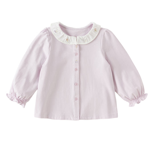 Dave&Bella Toddler Girls Purple/White Doll Collar Elegant Casual Comfortable T-shirts