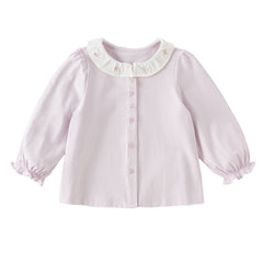 Dave&Bella Toddler Girls Purple/White Doll Collar Elegant Casual Comfortable T-shirts