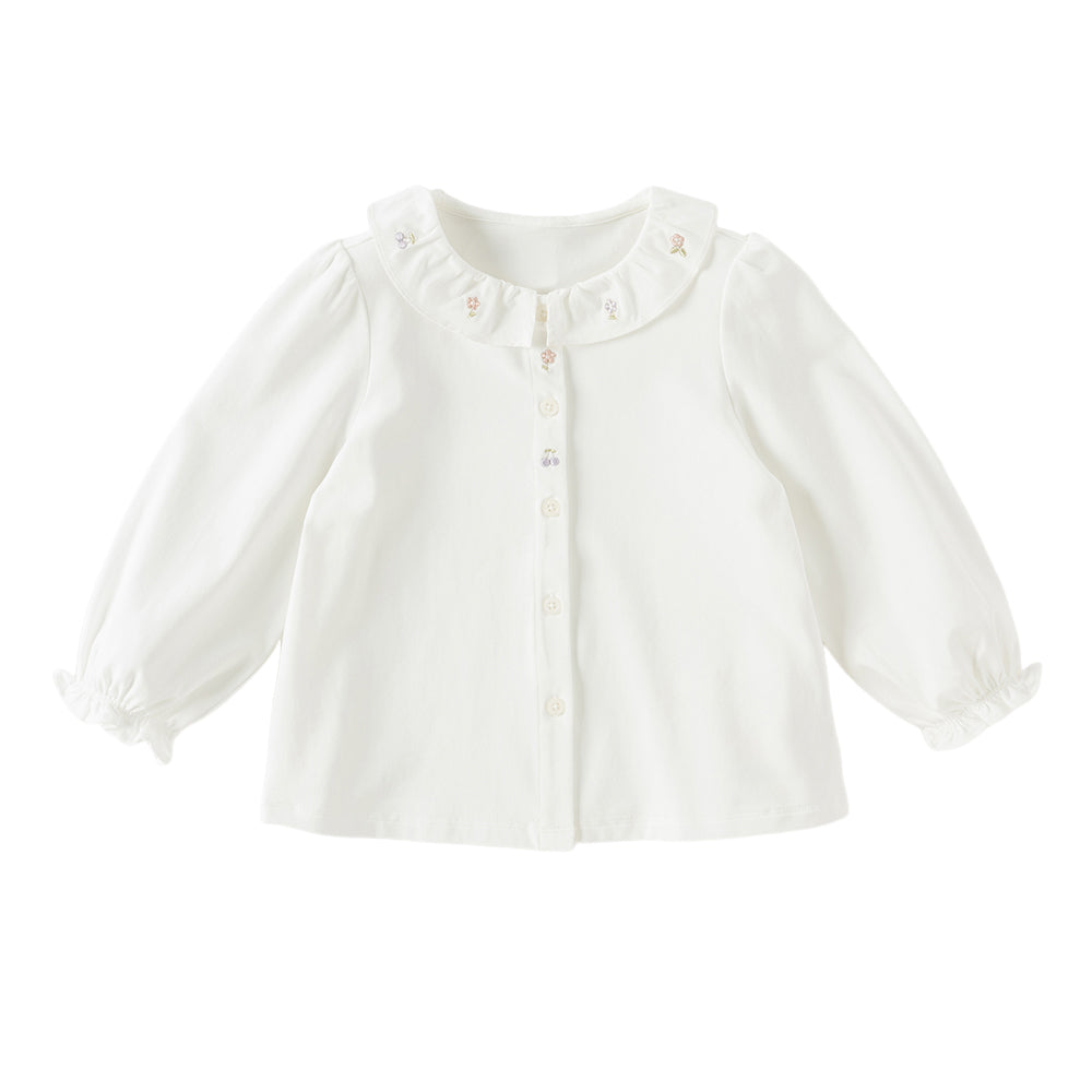 Dave&Bella Toddler Girls Purple/White Doll Collar Elegant Casual Comfortable T-shirts