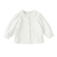 Dave&Bella Toddler Girls Purple/White Doll Collar Elegant Casual Comfortable T-shirts