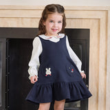 Dave&Bella Toddler Girls Navy Long Sleeve Cute Embroidery A-line Dress