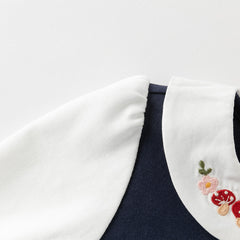 Dave&Bella Toddler Girls Navy Long Sleeve Cute Embroidery A-line Dress