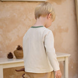 Dave&Bella Toddler Boys Beige Cute Green Print Classic Soft Long Sleeve T-shirts