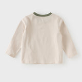 Dave&Bella Toddler Boys Beige Cute Green Print Classic Soft Long Sleeve T-shirts