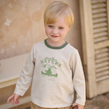 Dave&Bella Toddler Boys Beige Cute Green Print Classic Soft Long Sleeve T-shirts