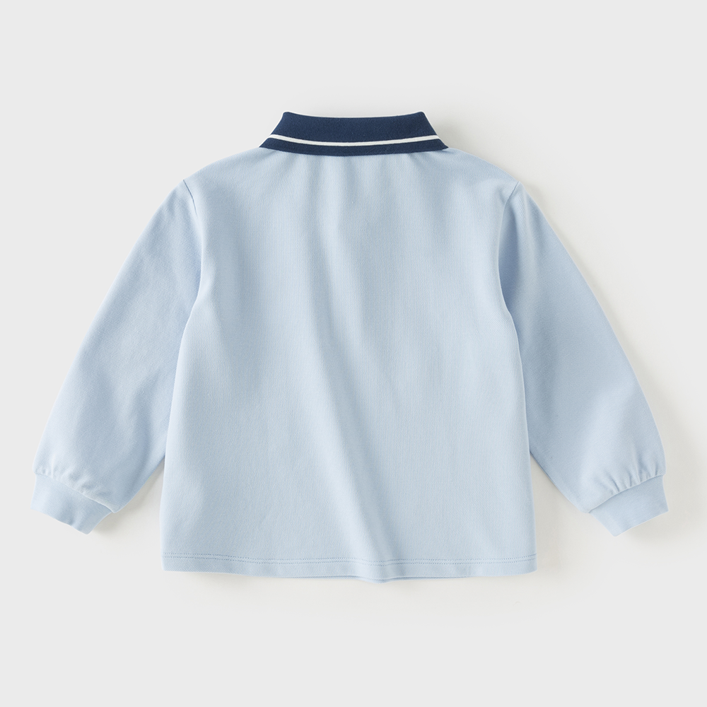 Dave&Bella Toddler Boys Blue Classic Simple Car Embroidery Soft Polos