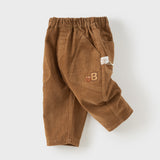 Dave&Bella Toddler Boys Brown Classic Simple Versatile Cozy Cotton Pants