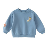 Dave&Bella Toddler Boys Blue Cozy Simple Versatile Round Collar Sweatshirts