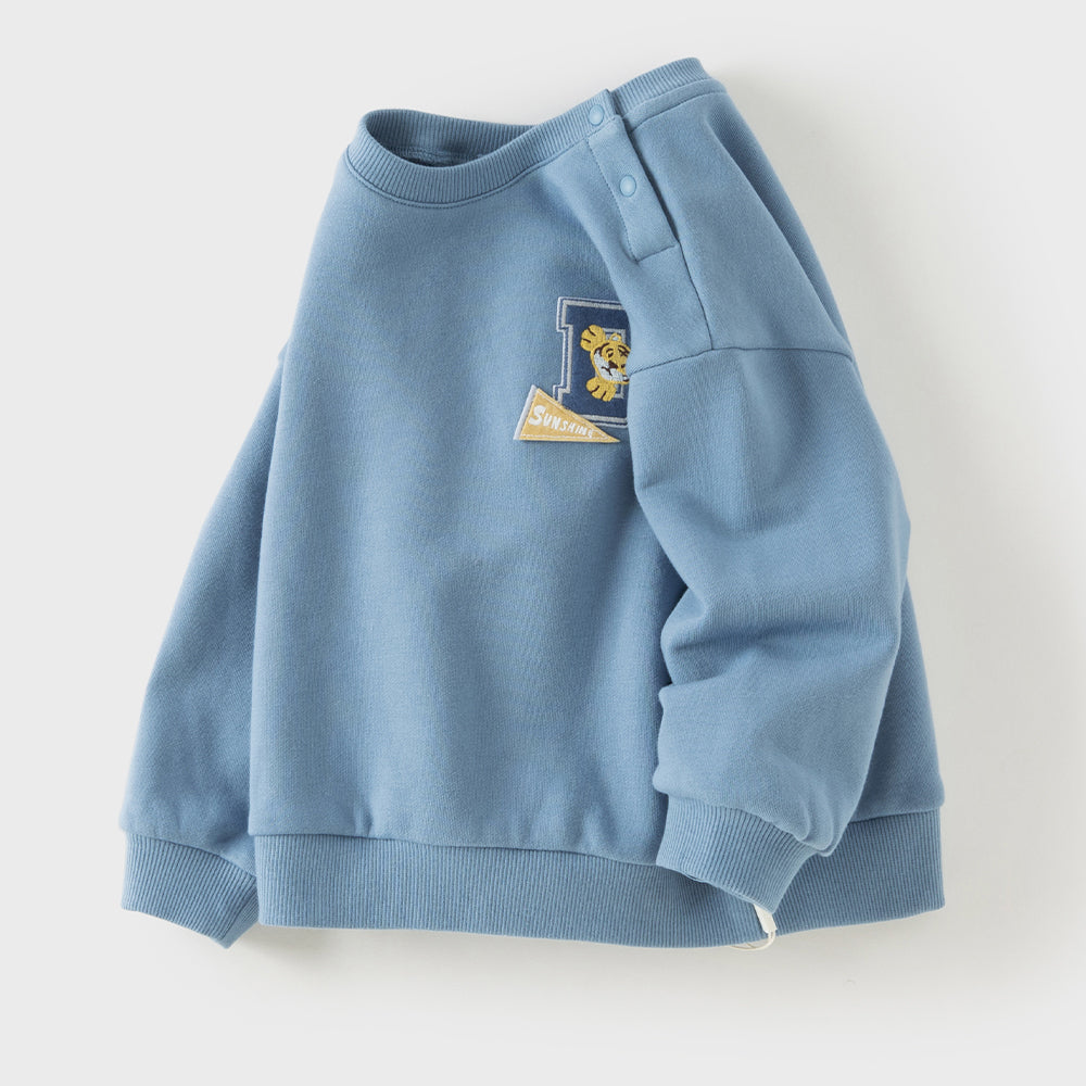 Dave&Bella Toddler Boys Blue Cozy Simple Versatile Round Collar Sweatshirts