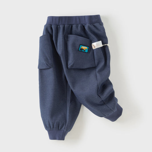 Dave&Bella Toddler Boys Denim Blue Simple Versatile Elastic Waist Jogger Pants