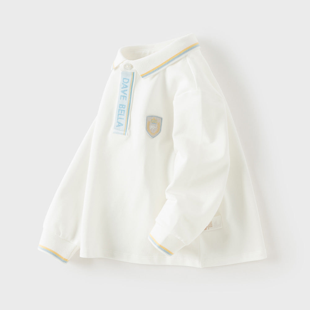 Dave&Bella Toddler Boys White Simple Versatile Comfortable Polos