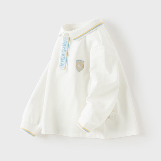 Dave&Bella Toddler Boys White Simple Versatile Comfortable Polos