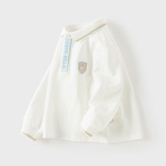 Dave&Bella Toddler Boys White Simple Versatile Comfortable Polos