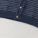 Dave&Bella Kid Boys Sea Blue Striped Classic Casual V-neck Versatile Cardigans