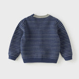 Dave&Bella Kid Boys Sea Blue Striped Classic Casual V-neck Versatile Cardigans