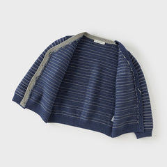 Dave&Bella Kid Boys Sea Blue Striped Classic Casual V-neck Versatile Cardigans