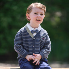 Dave&Bella Kid Boys Sea Blue Striped Classic Casual V-neck Versatile Cardigans