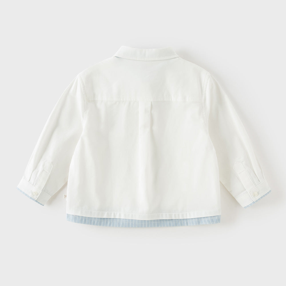 Dave&Bella Toddler Boys White Polo Collar Simple Versatile Cozy Cotton Preppy Shirts