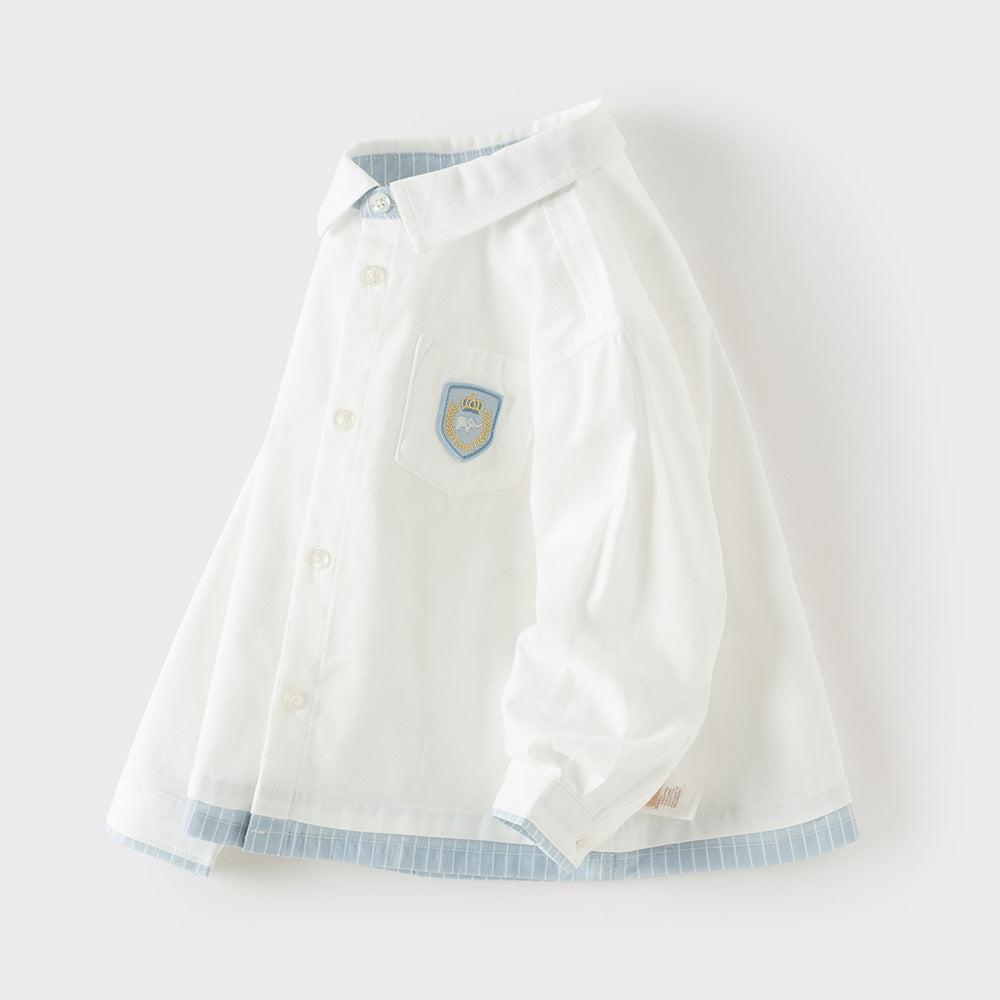 Dave&Bella Toddler Boys White Polo Collar Simple Versatile Cozy Cotton Preppy Shirts