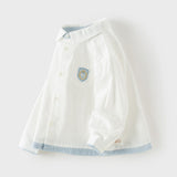 Dave&Bella Toddler Boys White Polo Collar Simple Versatile Cozy Cotton Preppy Shirts