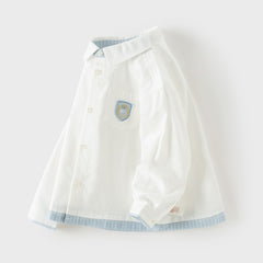 Dave&Bella Toddler Boys White Polo Collar Simple Versatile Cozy Cotton Preppy Shirts