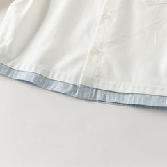 Dave&Bella Toddler Boys White Polo Collar Simple Versatile Cozy Cotton Preppy Shirts