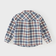 Dave&Bella Toddler Boys Blue White/Red Blue Plaid Cotton Comfortable Shirts