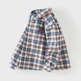 Dave&Bella Toddler Boys Blue White/Red Blue Plaid Cotton Comfortable Shirts
