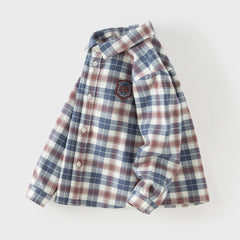 Dave&Bella Toddler Boys Blue White/Red Blue Plaid Cotton Comfortable Shirts