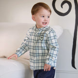 Dave&Bella Toddler Boys Blue White/Red Blue Plaid Cotton Comfortable Shirts