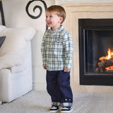 Dave&Bella Toddler Boys Blue White/Red Blue Plaid Cotton Comfortable Shirts
