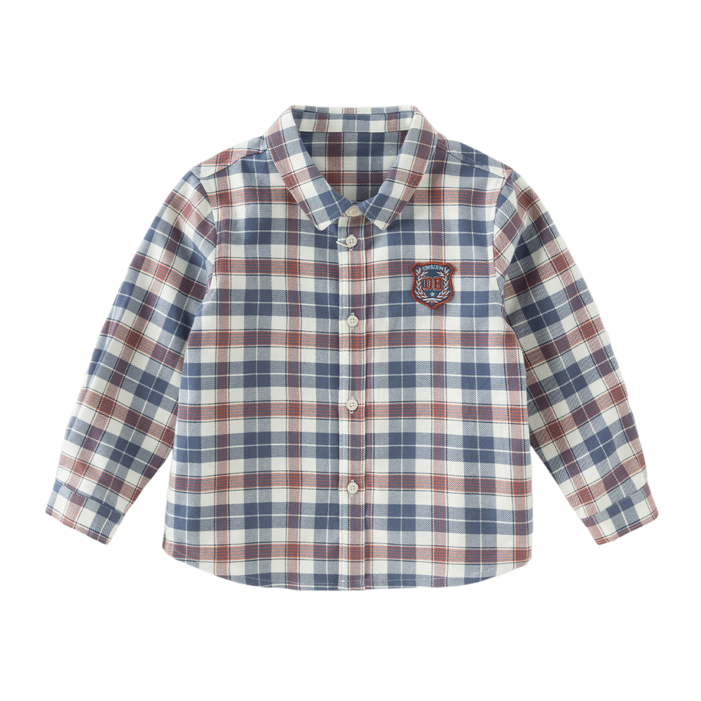 Dave&Bella Toddler Boys Blue White/Red Blue Plaid Cotton Comfortable Shirts