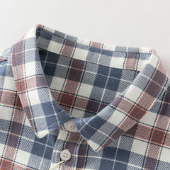 Dave&Bella Toddler Boys Blue White/Red Blue Plaid Cotton Comfortable Shirts