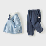 Dave&Bella Toddler Boys Blue Polo Collar Preppy Style Simple Pant Suits