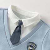Dave&Bella Toddler Boys Blue Polo Collar Preppy Style Simple Pant Suits